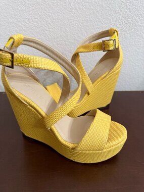 Jimmy Choo London Raffia Platform Wedge Sandals Cross Over Ankle